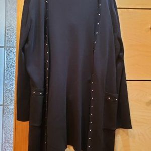 KENAR Long Black Cardigan White Dots Size XL
